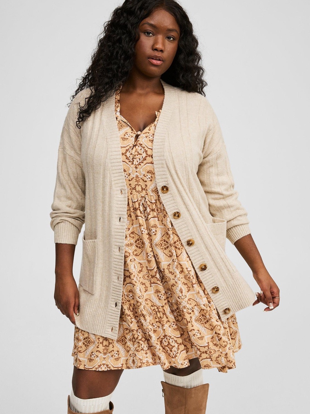 Torrid Heather Oatmeal Boyfriend Cardigan Softest Sweater Size 1 (14/16)